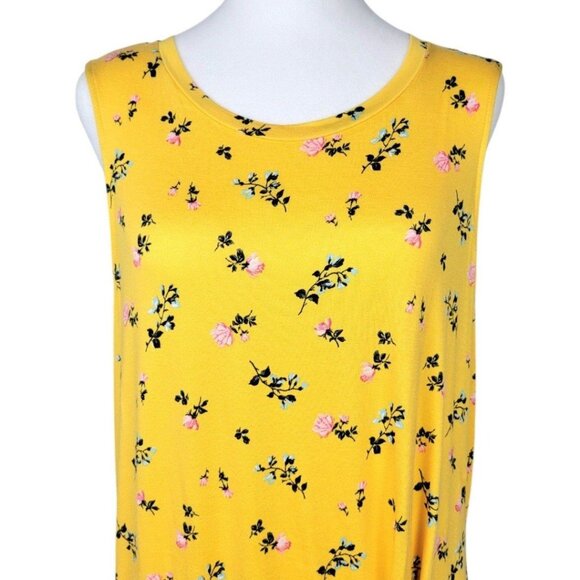 NWT Womens XXL Love Fire Yellow Floral Scoop Neck Scrunch Knot Sleeveless Top - Picture 2 of 12
